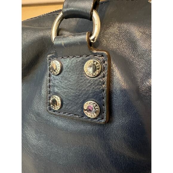 Michael Kors Bag Navy Blue Astor Leather Studded Top Handle Satchel Bag - Picture 4 of 16